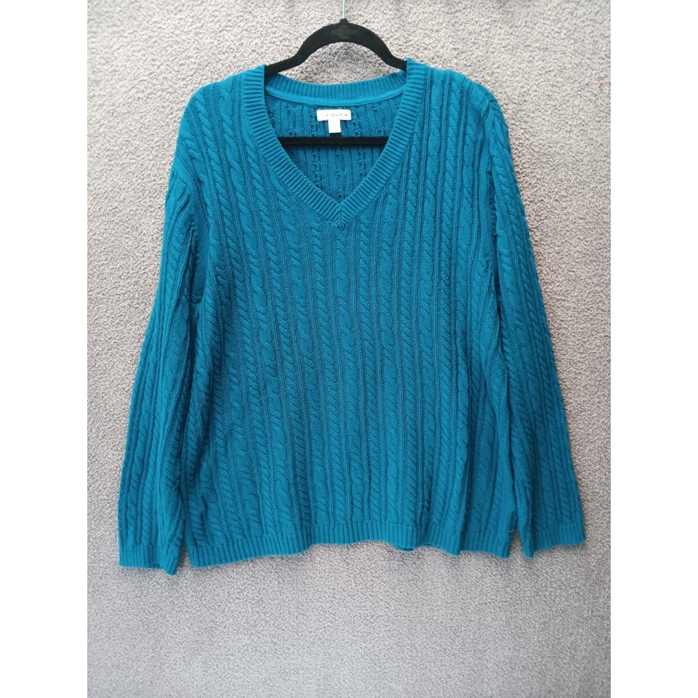 Coastal Grandpa Cable Knit Sweater Mens XL Teal V-Neck Cotton Pullover